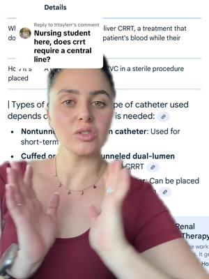 Replying to @tttaylerr yes! We have to use a specific type of central line for dialysis when it comes to CRRT! #Renal #CRT #Dialysis #Nursing #NursesOfTikTok #greenscreen 