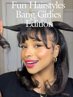 For my girlies with bangs🎀 #hairstyles #hairstyleswithbangs #bangshairstyle  Products Used:  @CURLSHairCare Passion Fruit Curl Control Paste  @L’Oreal Paris Makeup & Hair Sleek It Iron Straight Heatspray 