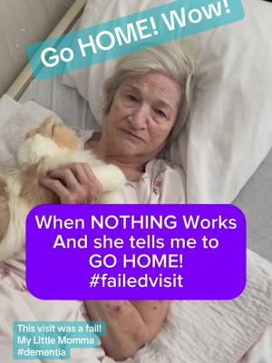 This visit was just a fail all the way around. She was agitated, mad at me and literally yelled at me to go home! Things like touch and soft words weren’t cutting it. A painful visit. #mylittlemomma #memorycare #nursinghome #dementia #ElderlyCare #strokesurvivor #understandinghospice #mothersoftiktok #mothersanddaughters ##declining #dementiaupsanddowns #CaregiverTips #understandingdementia #dementiaanger