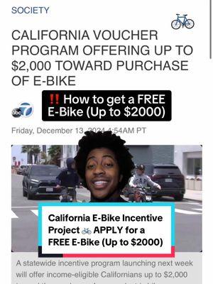 ‼️ Californians can get a FREE  $2000 E-Bike 😱 Here’s everything you need to know about the California E-Bike Incentive Project — applications will open on 12/18 @ 6pm PT (see bio 🔗) #california #ebike #ebikes #environment #airquality #savingtips ##grants#californiacheck #vouchers #moneytips #bike #biking 