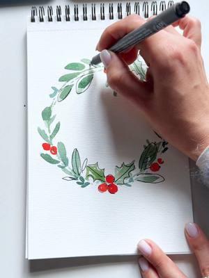 An easy and fun way to paint Christmas wreath with watercolor ❤️🌲✨ #watercolor #watercolortutorial #crafts #DIY #artprocess #watercolorillustration #christmas