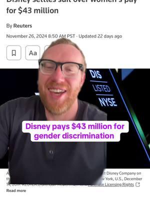 #greenscreen Disney agreed to pay $43 million to settle a gender based pay discrimination lawsuit. . 9 women representing 9,000 Disney employees claimed that they were shorted over $150 million since 2015. . One of the Plaintiffs eas paid over 20,000 LESS than a male coworker with the SAME job but several years LESS experience! #disney #femaleempowerment #womenatwork #work #working #money #financialliteracy #paygap 