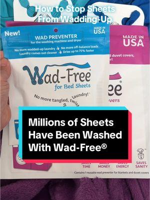 Millions of sheets have been washed with Wad-Free® for Bed Sheets, and the ＃𝟏 response is GAME-CHANGER💥  Since Wad-Free® was invented in 2020, the struggle of tangled, twisted, balled-up sheets in the washing machine and the dryer is over‼️ With Wad-Free, your sheets come out cleaner and dry faster than ever before, saving time, money, and energy every time you wash your sheets 🧺  Patented and Made in USA 🇺🇸 As seen on Shark Tank 🦈 Order on TikTok Shop 🛒 #laundry #cleaning #moneysaver #energysaver #wadfree 