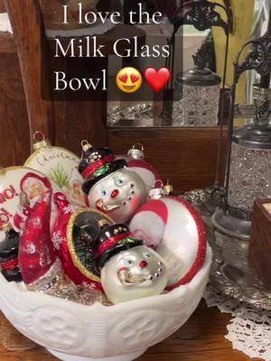 Vintage Christmas is so nostalgic! I do not have enough areas of my home to display everything! #milkglass #christmas #vintageornaments #ornamentdisplay #ornaments 