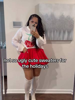 Holiday sweaters 🎄Was looking for cute “ugly” holiday sweaters & found these!! Im not normally into short skirts because Im kinda curvy(the wind blows wrong & it could go left) but the bubble on these provided extra coverage.  Play around with sizing depending on how you want sweater to fit. Lmk if you have any questions 😘  Tagged everything in my @LTK in bio  All of the boots are from @Macy’s and listed under Boot Finds in my Macys Storefront in bio!!  #styleinspo #holiday #uglysweaters #holidaystyle #macysstylecrew #macyspartner #christmas #curvy 