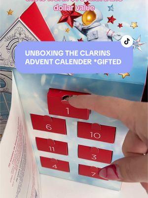 Replying to @Gloria J lets unbox the @Clarins USA 12 day advent calender ❄️🎄 *gifted #adventcalendar #beautyadventcalendar #adventcalendaropening #christmasgift #holiday #holidaygifts #luxuryskincare #luxurybeauty 