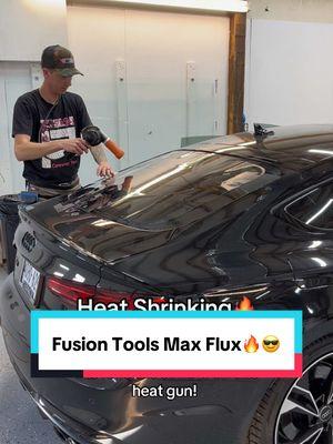 Heat shrinking window tint🔥 We love this heat gun! Airflow makes shrinking faster and easier!🔥❤️ #tintlife #windowtinter #tinttok #windowtinting #ceramictint #tinttools #bridgeportwv #fusiontools #windowtinter #tintersoftiktok 