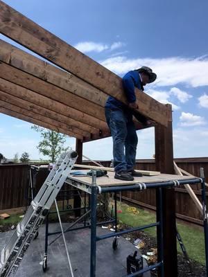 2x12x20 foot beams going up on this SkyPoly Pergola in Allen, Tx! #pergola #patiocover #skypoly #patio #outdoorliving 