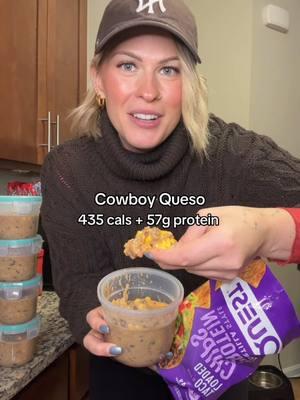 Cowboy Queso🤠🧀 (435cals + 57g protein) Recipe in the video!!  #mealprep #queso #cowboy #cheese #dip #protein #lunch #beef #Recipe #caloriedeficit #real #chips #whatieatinaday #EasyRecipe #pcos #journey 