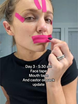 I think I need more castor oil on my stomach #castoroil #mouthtaping #facetaping #castoroilbenefit #morning 