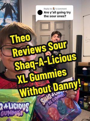 Replying to @💁🏽 Should I try them behind Theo’s back? 🤔 @ShaqDieselONeal #shaq #gummies #tastetest #dad