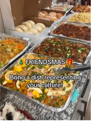 Friendsmas Potluck 🎄🍴🎁 Bring a dish representing your culture! #friendsmas #friendsgiving #potluck #holidayparty #foodies #filipinofood #japanesefood #vietnamesefood 