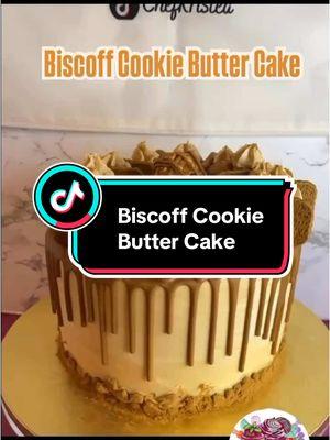 Biscoff Cookie Butter Cake! Trust me, you need this flavor combination in your life! The #cake layers are filled with #Biscoff cookies and the #buttercream is loaded with yummy Biscoff Cookie Butter. To get the full recipe, just click the link in my bio to purchase it! #cake #cakedecorating #cakedecorator #fyp #bake #baking #baker #fromscratch #homemade #cookiebuttercake #kristys #chefkristea 