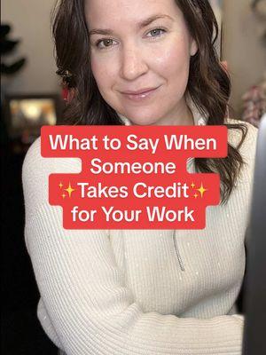 ✨what to say when someone takes credit for your work✨ Which one is your preference, option 1 or 2?  Regardless, the key here is to subtly reclaim what is yours.  In these examples, you’re not calling John out for stealing your idea - you’re bringing credit back to the source and demonstrating collaboration. It’s a win-win.  #careeradvice #careersuccess #communication #communicationskills #whattosay #leadershipdevelopment #assertivecommunication #workplaceconfidence #workplacecommunication #ownyourworth 