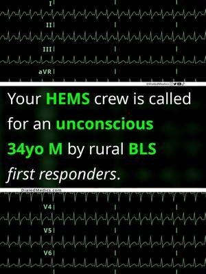 💊🫀🤔 Your HEMS crew is called to a 34yo unconscious male by a rural BLS fire department. You AOS to find them unresponsive after a recent seizure with an empty bottle of nortriptyline nearby. During assessment they have a second witnessed seizure. What is your interpretation of this 12L #EKG and how will you manage this patient? 🎉 Bonus Questions: 1️⃣ What EKG feature can be used to guide medication administration for this pt? 2️⃣ By what mechanism does the first-line medication act to help in this case? 3️⃣ If the pts condition is refractory to Rx with the first-line medication, what second medication can be considered? All EKG recordings are from the EKG rhythm generator on my website (LII rhythms only for now, 12Ls are in beta and coming soon), be sure to check it out for more software generated #ECG practice! (Link in bio.) #EMS #emstok #paramedic #paramedicsoftiktok #medic #medicsoftiktok #flightmedic #criticalcareparamedic #paramedicstudent #paramedicschool #emta #emtb #emt #emtlife #emtsoftiktok #emtstudent #emtschool #firstresponders #NREMT #nurse #nursesoftiktok #RN #nursingstudent #nursingschool #flightnurse #criticalcarenurse #emergencynurse #NCLEX #nclexrn #nclexprep #doctor #doctorsoftiktok #medicalstudent #USMLE #emergencymedicine #criticalcare #cardiology #ACLS #STEMI 