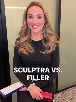 Filler vs. Sculptra: What's the difference? 💉   Filler gives you instant volume and contour, perfect for enhancing specific areas of the face like your lips or cheeks. Sculptra works gradually, stimulating your body's natural collagen for long-term results and subtle, natural enhancement. #filler #sculptra #injector #injectables #medspa #collagen #skincaretips #skin 