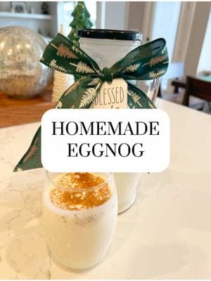 Eggnog: the holiday drink you either love or hate. I wasn’t a huge fan until I tried this recipe—it’s so easy, and you probably have all the ingredients at home! The recipe is courtesy of @mikellbrown1  Ingredients: 	•	8 cups milk (divided) 	•	4 eggs 	•	½ tsp salt 	•	2 tsp vanilla extract 	•	2 cans sweetened condensed milk 	•	1 tsp nutmeg 	•	1 pint heavy cream Recipe: 1.	Combine Ingredients: 	•	In a pan, whisk together 4 cups of milk and 4 eggs. 2.	Cook Mixture: 	•	Heat over medium, stirring constantly. 	•	Once steaming, continue cooking for 20 minutes, stirring constantly. 3.	Cool Safely: 	•	Remove from heat and let cool. 	•	For quicker cooling, place the pan in an ice bath, stirring occasionally. 	•	Once cooled to below 70°F (21.1°C), refrigerate. 4.	Add Flavorings: 	•	After cooled completely (at least 40° F or 4.4°C), whisk in: 	•	4 cups of milk 	•	½ tsp salt 	•	2 tsp vanilla extract 	•	2 cans sweetened condensed milk 	•	1 tsp nutmeg 5.	Incorporate Cream: 	•	In a separate bowl, whip 1 pint of heavy cream until thick. 	•	Gently fold the whipped cream into the eggnog mixture. 6.	Store and Serve: 	•	Transfer to a jug with a lid. 	•	Refrigerate for at least 2 hours. 	•	Shake well before serving. Enjoy! #Eggnog #HolidayDrinks #ChristmasRecipes #EasyRecipes #HomemadeEggnog #FestiveFlavors #HolidayTraditions #LoveItOrHateIt #RecipeShare #HolidayCheer