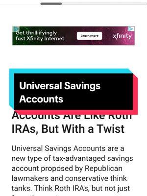 Breaking news! Conservative Think Tanks are floating the idea of a universal savings account. This would work almost like a Roth IRA, except there'd be no restrictions on liquidity before 59 1/2. Earnings would be #taxfree and your #money could be accessed at any age.  Sounds great, right?! Well there's actually already something that can do this! It's called a #lifeinsurance #retirement plan (LIRP). Certain #cashvaluelifeinsurance plans have a savings account component that can be used for tax sheltered earnings.  If the policy is set up right, your funds can be accessed before 59 1/2 without any tax penalties, while simultaneously growing your funds tax free.  There are also no contribution limits! So if you're a Super Saver and want to put large amounts of cash to work, a LIRP could be perfect. Comment "money" below if you're interested in learning more!  #greenscreen #financialliteracy #compoundinterest #retirementplanning #avoidtaxes #safemoney #wealthymindset #indexeduniversallife 