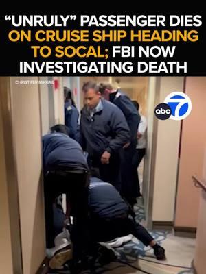 The #FBI is investigating the death of a man on a #RoyalCaribbean #cruise ship headed to Los Angeles. The allegedly unruly passenger is seen being restrained by the ship's crew in a chaotic scene caught on camera. #investigation