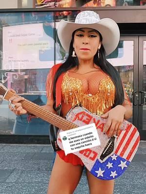 Replying to @rafaelgarcia94883 con mucho gusto saludos 😀 😘 #cowgirl #vaquerita #nakedcowgirlnyc #patriciaburck #streetperformer #guitarra #newyork 