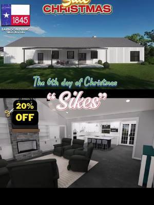 Give the gift of this GORGEOUS 1845 Barndo with 4 beds and 2 baths for the 6th day of christmas! 🎄🏠 - ❄️Our sale will last until Dec 25th! You dont want to miss out on: - ‼️20% OFF PLANS‼️ ‼️10% OFF KITS‼️ ‼️5% OF SHELL BUILDS‼️ - visit our website to learn more and contact us now 🤠  #barnd#barndominiumh#shophousem#dreamhomed#barndominiumlivingh#farmhouseo#customhomer#floorplansome 