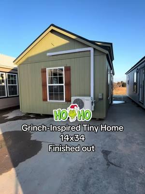 Embrace the holiday spirit in this cozy 1 bedroom 1 bath Grinch-inspired tiny home At 476 Sq ft #saddlebrookelife #tinyhouse #dreamhome #farmhouse #fyp #tinyliving #farmlife #modern #holidays 