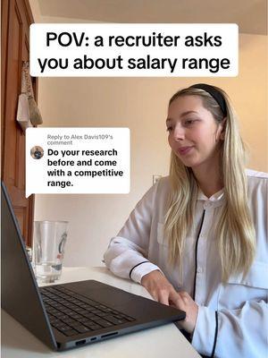 Replying to @Alex Davis109 Do we like this answer more? ✅ did research ✅ said range confidently ✅ range higher than average and more than what i make now  #salarynegotiation #salary #interviewquestions #interviewquestionsandanswers 