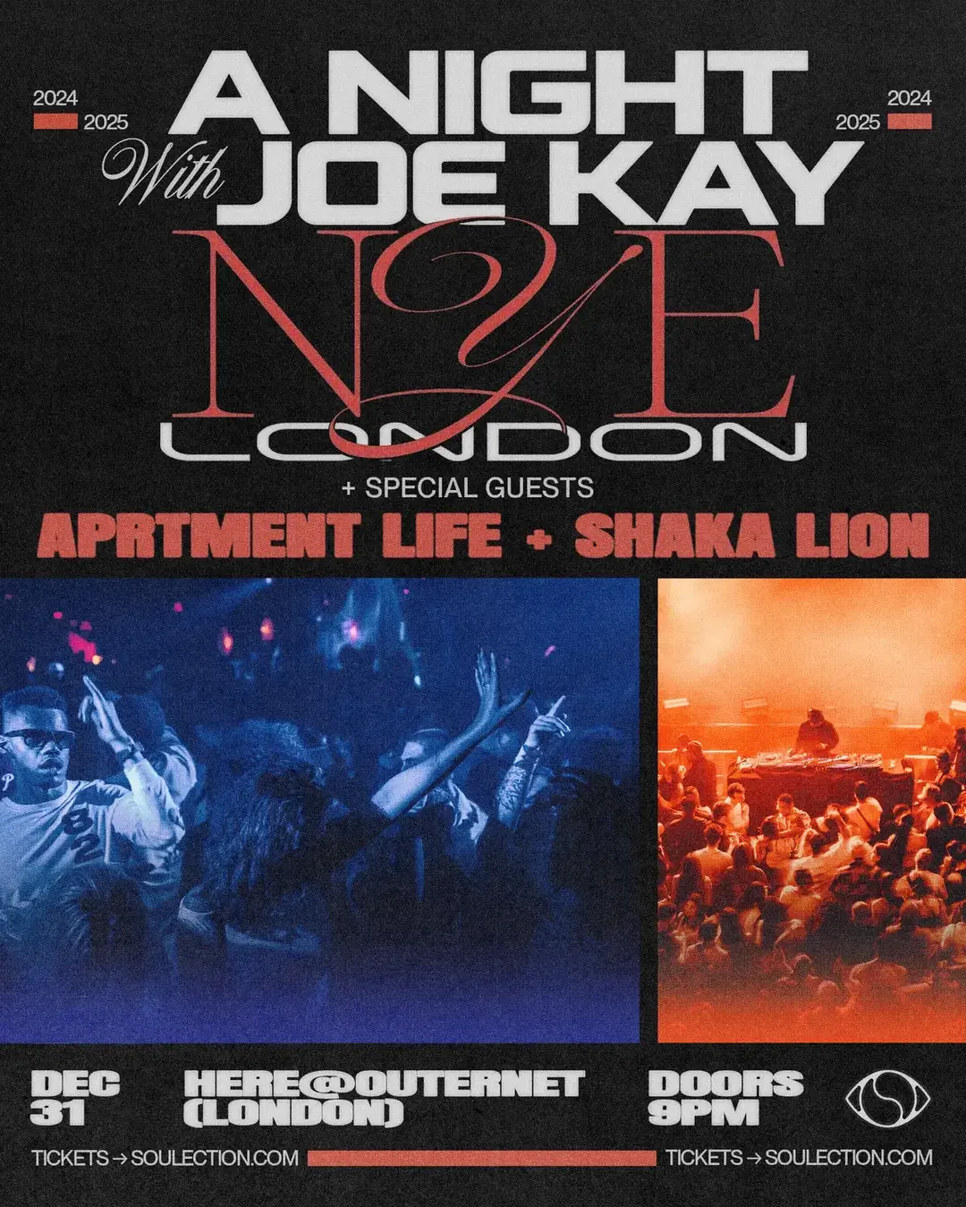 We’re bringing our friends @aprtment life @parismatiq ++ Shaka Lion to ring in 2025 with us at @HERE at Outernet — link in bio for tix  #nye #newyear #newyearsplans #soulection #soulectionradio #joekay #aprtmentlife #shakalion 