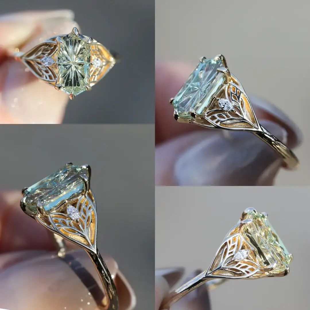 Some pretty rings that were finished recently. 1. Elvindell three stone with Starbrite sapphire, 2. Elvindell three stone with marquise purple sapphire, 3. Briar moon with lab diamond and mint diamond, 4. Enchanted garden .7ct pear lab diamond with mint diamonds, 5. Briar rose three stone with .7ctvlab diamond and pink sapphire sides/accents, 6. Romina with starbrite sapphire and dark green diamonds, 7. Enchanted Garden with .7ct oval lab diamond and ruby, 8. Enchanted Garden with a 2ct marquise yellow diamond and my briar chevron band, 9. Briar Starlight 8x4mm with lab green sapphire, 10. Briar moon with moissanite and natural emerald, 11. Briar Starlight with starbrite sapphire and yellow diamonds, 12. Enchanted Garden with lab pink sapphire 8x5mm, 13. Briar rose three stone 7x5mm with grey spinel, lab alexandrite and black diamond, 14. Briar starlight with a part starbrite sapphire, 15. Woodland with pear 1.2ct lab diamond 16. Enchanted Briar with a stunning round purple Starbrite, 17. Enchanted Garden with a emerald cut mint sapphire and mint diamonds, 18. Briar moon three stone with grey spinel #engagementring #uniqueengagementrings #fantasyjewelry #uniqueengagementring #sapphireengagementring #marquiseengagementring #alternativeengagementring 