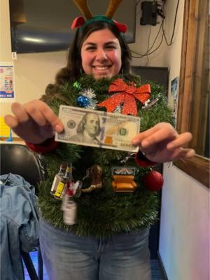 Ugly Christmas Sweater Contest was a success!!🥰 $2 sweater, $3 roll of garland & ornaments from my tree = $100 prize!🥇🏆  • #christmas#christmas2024#uglychristmasweaters#uglychristmassweaterparty#uglysweatercontest#christmasparty#workparty#workchristmasparty 