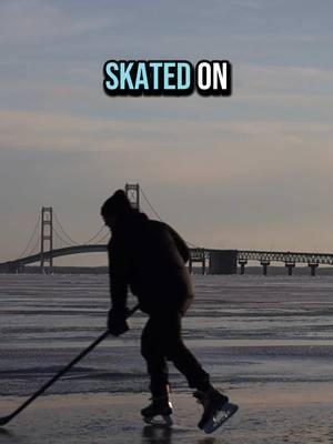 Skating with the Mackinac Bridge throwback from a few years ago. #mackinacbridge #mackinac #IceSkating #pondhockey #upperpeninsula 