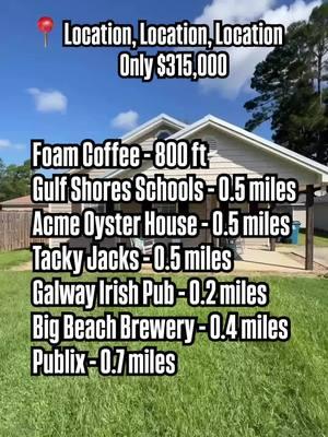 You can't beat this location for the price! Only $315,000 in the heart of Gulf Shores! 800ft from @FOAM COFFEE  0.5 mile from Acme Oyster House 0.5 mile from Tacky Jacks 0.2 mile from Galway Irish Pub 0.4 miles from Big Beach Brewery 0.7 miles from Publix 0.2 miles from Meyer Park And 0.5 miles from Gulf Shores Schools What else could you need? DM for more info Wellhouse Real Estate 256-627-0334 #orangebeach #gulfshores #gulfshoresrealtor #orangebeachrealtor #gulfshoresalabama #orangebeachalabama