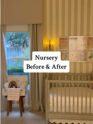 Nursery before & after 👏🏼  #nurserytransformation  #nurserybeforeandafter #beforeandafternursery #nurseryreveal #stripedwallnursery #frenchthemenursery #babygirlnursery #girlnursery #darkgreenoffice #newyorkernursery 