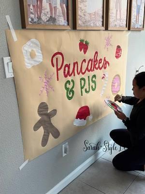 Making a banner for a holiday party 🌲 These are so fun to make! Just used some acrylic paints and brushes. Nothing special!  #sarahstyledesigns #banner #handpaintedbanner #handletteredbanner #handmadebanner #bannerlettering #banners #lettering #handlettering #calligraphy #calligraphylettering 