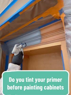 Should you tint your primer before painting cabinets?👇 Yes, absolutely, tinting your primer is a great alternative with awesome pros to help you get a better finish. It helps your paint cover in fewer coats, helps blocking stains. Let me know what you think! God bless you! #kitchencabinets #housepainting #cabinetpainting #fyp #painting #kitchencabinetspainting #tintingprimer #darkprimer #DIY #marketing #sherwinwilliams #binprimer #gracopaintsprayers #dad #husband 