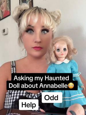 My Haunted Doll met the real Annabelle doll 😳👻 #haunteddolls #hauntedtiktok #annabelle #annabelledoll #hauntedobjects #spiritboxsession 