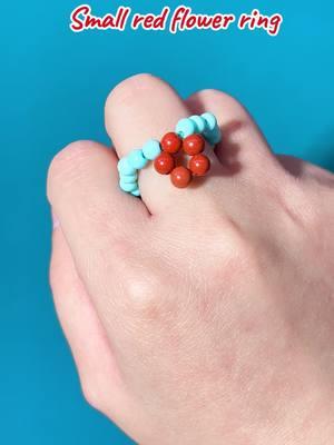 Small red flower ring#crystal #beads #fadkeys #string #diybeads 