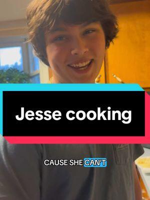 In the kitchen with Jesse. “Teaching Nina via video to cook” 😅 @Nina Cortes @jessealligood2122 #cooking #Foodie #learn #jesseandnina #followers #familytime #myson 