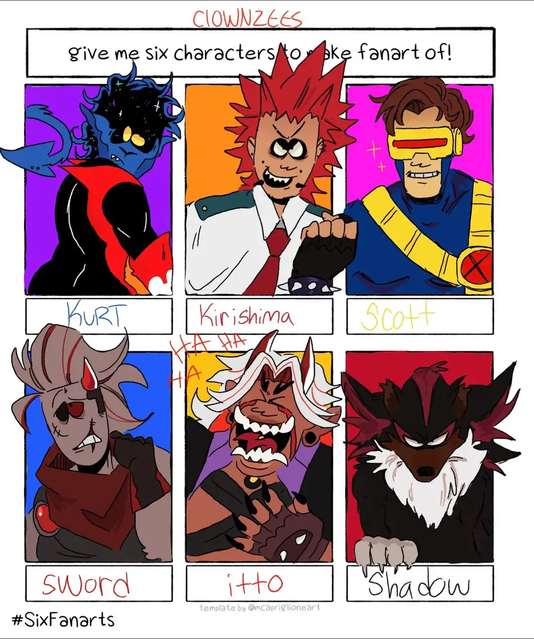 i actually rlly like how this came out :o) // #clownzees #nightcrawler #kurtwagner #kirishimaeijirou #scottsummers #cyclops #swordphighting #aratakiitto #shadowthehedgehog #sixfanarts #sixfanartschallenge #fanart #fandom #procreate #digitalartist #digitalart #multifandom 