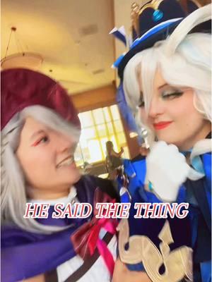 WE did the thing! He said the thing! Just some shenanigans ar Winblume 2024  Neuvillette: @‹  𝟥  Lyney @Mel 西瓜  Furina me! #cosplaytag #genshininpactcosplay #neuvillettecosplay #lyneycosplay #furinacosplay #windblumefestival 