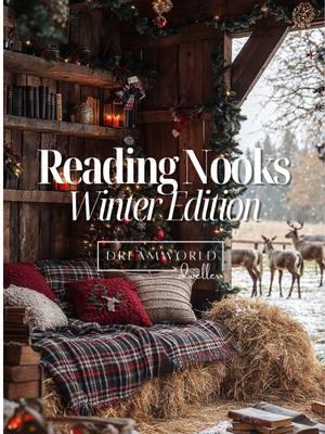 Which reading winter nook is your favorite? #readingnook #booklover #christmasdecorations #magicalplaces #BookTok #romantasy #escapism 