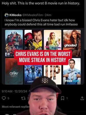 Chris Evans is on the coldest streak in history #movies #film #chrisevans #avengers #deadpool #freeguy 