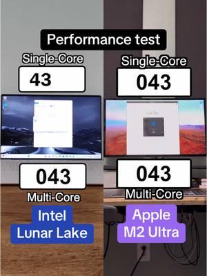 How do Intel’s Lunar Lake chips (like the Core Ultra 7 256V) compare with Apple’s best desktop chip, the M2 Ultra? #Tech #NewTech #CoolTech #TechBandicoot #TechTok #InstaTech #Apple #M2Ultra #MacStudio #Intel #LunarLake #Dell #DellXPS13 