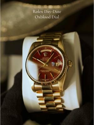 Oxblood dial for the holiday season 😍 #rolex #rolexdaydate #luxurygifts 