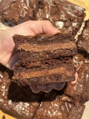 nutella stuffed brownies 🍫 super fudgy brownies with the perfect shiny, crackly top, filled with a thick layer of nutella in the middle! super chocolaty and decadent 🍫 you gotta try these for the holiday season 🎄 recipe link: https://erinscozykitchen.com/recipe/nutella-stuffed-brownies/ ingredients:  * butter * 320 g chocolate (for melting) * 120g all purpose flour * 50 g cocoa powder * 180 g granulated sugar * 80 g brown sugar * 2 g salt * 3 eggs * 120 g chocolate chunks (optional to mix in and top) * 450 g nutella instructions * line your 8x8 inch baking tray with parchment paper and spread evenly 450 g of nutella and put in freezer (should take around an hour), after an hour remove from pan and wrap in plastic wrap and keep in freezer * Preheat the oven to 329°F (165°C)and line an 8 in x 8 in baking pan with parchment paper. * In a heatproof bowl, combine 180 g butter and 320 g chocolate. Place the bowl over a pot of simmering water (ensure the water doesn’t touch the bowl) and stir occasionally until smooth and melted. Remove from heat and let it cool slightly. * In a separate bowl, whisk together 180 g granulated sugar, 80 g brown sugar, and 3 eggs. Whisk for 2–3 minutes until the mixture becomes light, thick, and smooth. This step helps create the signature crinkly top. * In another bowl, sift together 120 g all-purpose flour, 50 g cocoa powder, and 2 g salt. * Add the melted chocolate-butter mixture to the egg-sugar mixture and stir until smooth. * Gradually fold in the flour-cocoa mixture until just combined. Some streaks of flour are fine—do not overmix. Fold in some of the chocolate chunks until evenly distributed throughout the batter  Assemble and Bake * Pour half of the brownie batter into the prepared baking pan and spread it out evenly. * Place your hardened nutella square on top * Pour the remaining brownie batter over the nutella, spreading it out to cover evenly * sprinkle with extra chocolate chunks for garnish. * Bake for 50–65 minutes, or until the edges are set and a toothpick inserted into the center comes out with moist crumbs (not wet batter). * Allow the brownies to cool completely in the pan to ensure clean slices. Once cooled, lift the brookies out using the parchment paper and slice into squares or rectangles.  #brownies #brownie #nutella #nutellabrownies #nutellalover #nutellalove #nutellacrepes #brownierecipe #Recipe #recipes #recipeideas #recipevideo #dessert #desserts #dessertrecipe 