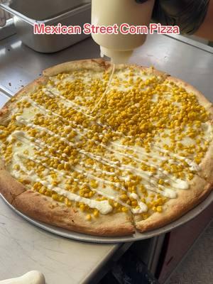 Mexican Street Corn Pizza 😍🍕🌽 Butter Base, freshly shredded Wisconsin Mozzarella Cheese, Sweet Corn, Parmesan Cheese, Mayonnaise Drizzle, and Tajin Seasoning. 📍: Angela’s Concessions  🌇: Vending at Fairs across the East Coast #foodyfetish #pizza #corn #streetcorn #cheese #elote 