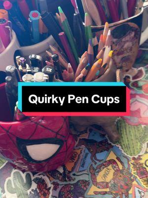 Which Quirky Pen Cup woukd you keep on your desk? #pencup #pens #pentok #stationery #thriftfinds #thrfited #thrifting 