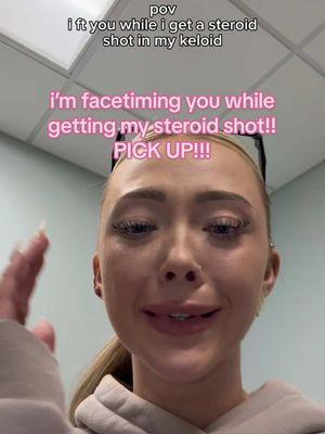 everyone say bye to Clarice aka my keloid!!! ive had to get steroid shots before for keloids but this one came back😭 he said it could take 3 rounds of steroid shots but im hoping itll only take 2 LOL i guess we’ll see! itll start shrinking in the next 2-3 days so ill keep you guys updated! ##keloid##earrings##fyp##viral##piercings##piercingtok##piercingsoftiktok##keloidtreatment##dermatology##pov##facetime