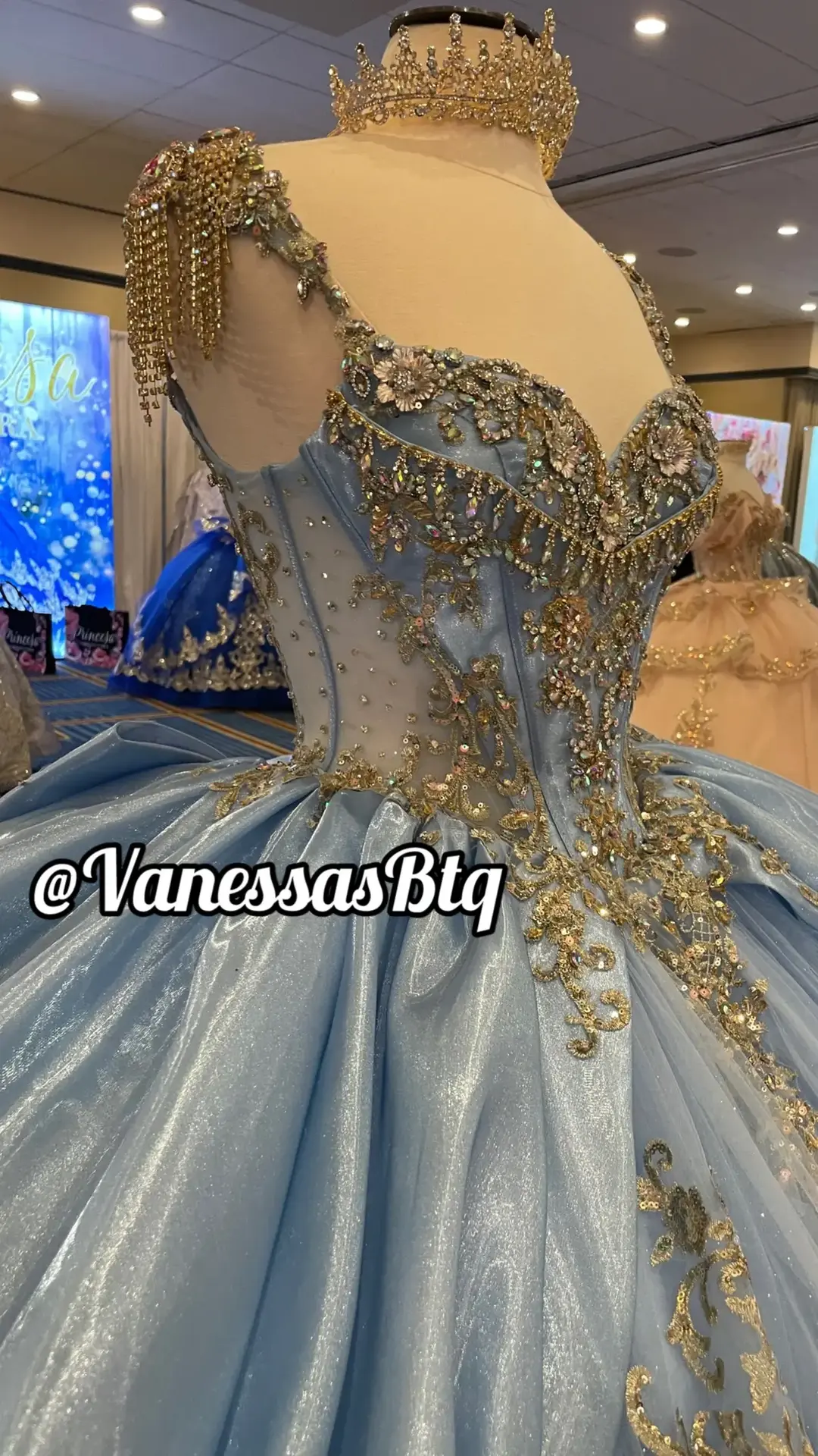 Call or DM for your #Quinceañera appointment.                                                                                                    #BabyBlue #SnowBlue #Blue #Gold #Embroidery #Flowers #Sequence #Ballgown #ballgowndress #Dresses #Quinceañera #QuinceDress #XVDress #XV #Sweet16 #Sweet16Dress #16 #VanessasBoutique #VanessasBtq #WacoTexas #Fyp #foryourtrend #foryourpage 