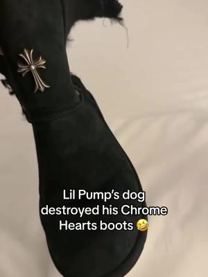 Lil Pump's reaction to his dog chewing up his $10,000 Chrome Hearts boots 🤣 #LilPump #ChromeHearts #Streetwear #Hypebeast #Sneakerhead #SneakerTok 